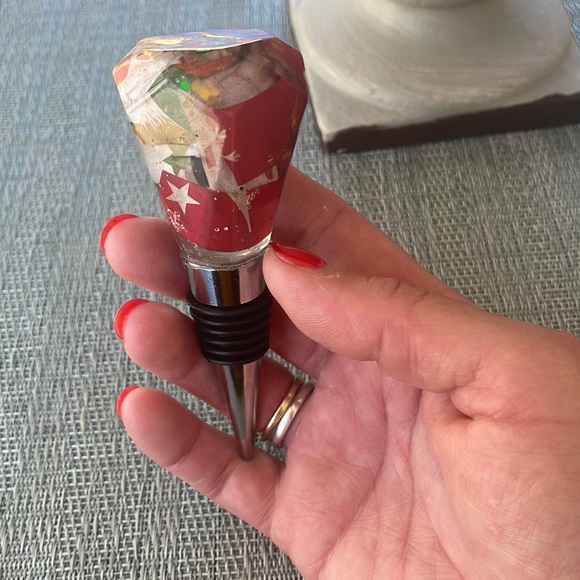 XMAS Handmade Festive Holiday Diamond Top Wine Stop Red - Picture 11 of 13